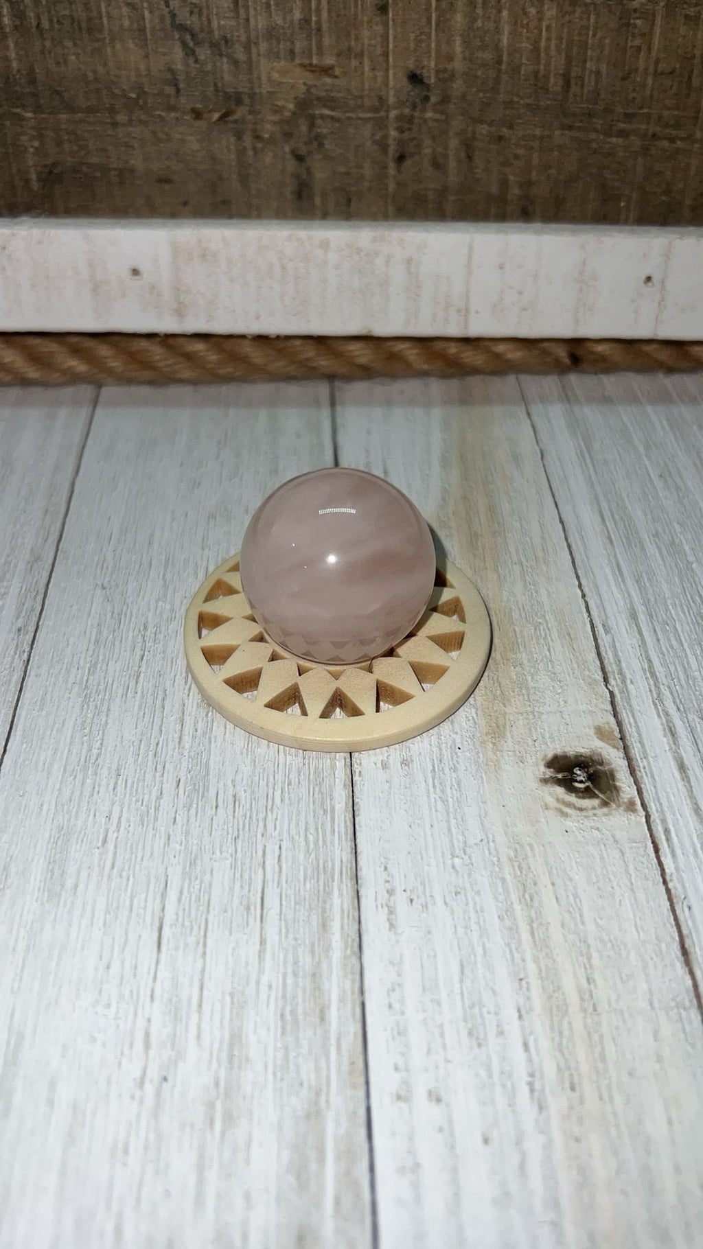 Rose and clear quartz Sphere with stand
