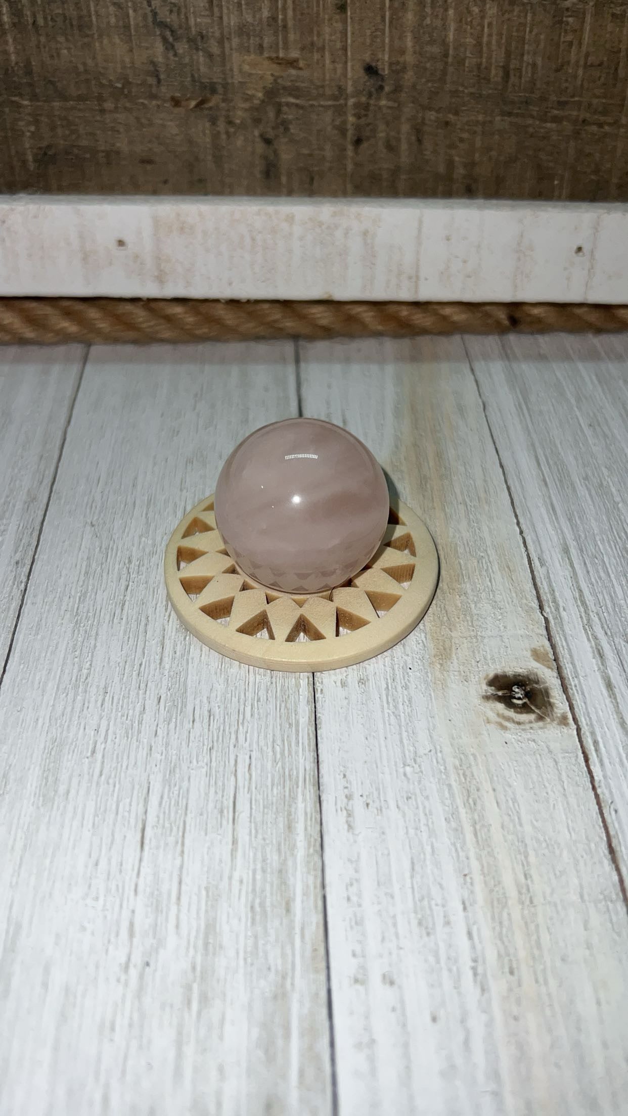 Rose and clear quartz Sphere with stand