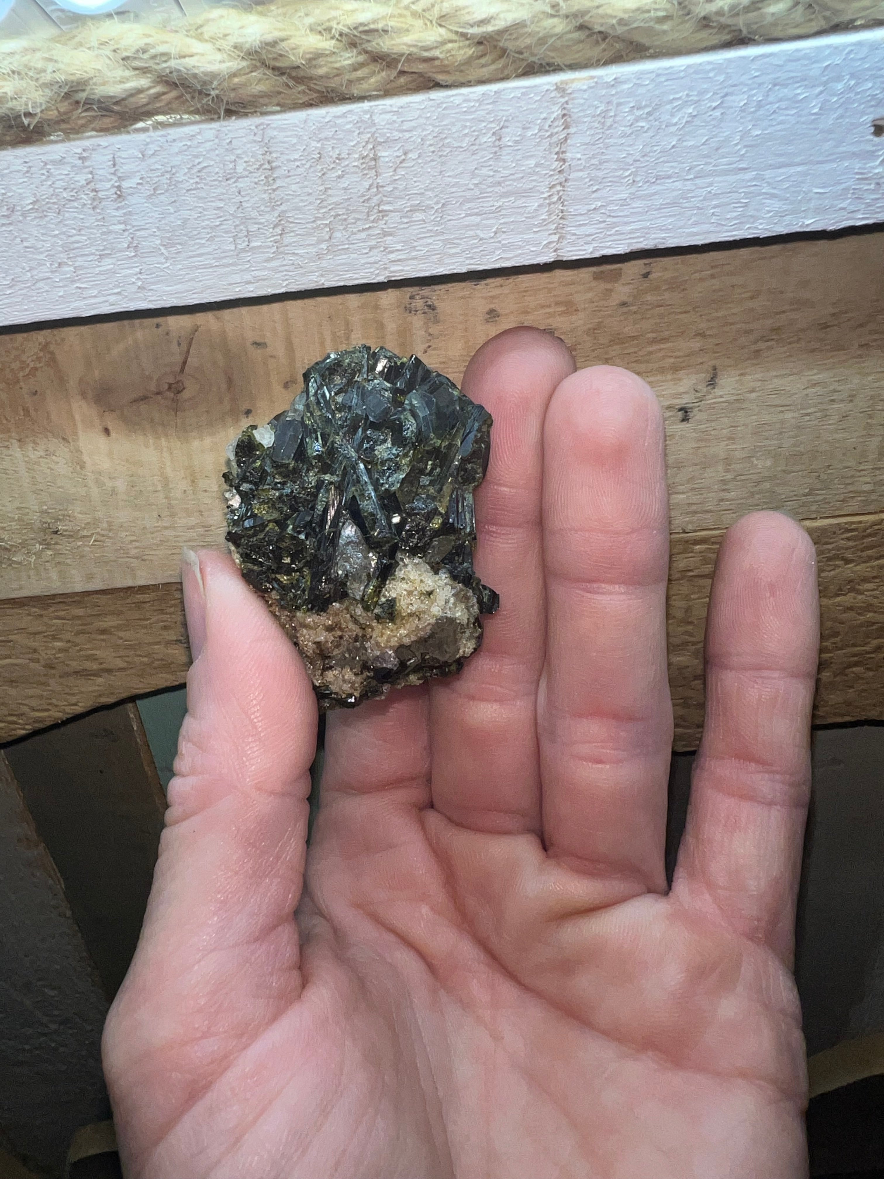 Green Tourmaline specimen with quartz inclusions