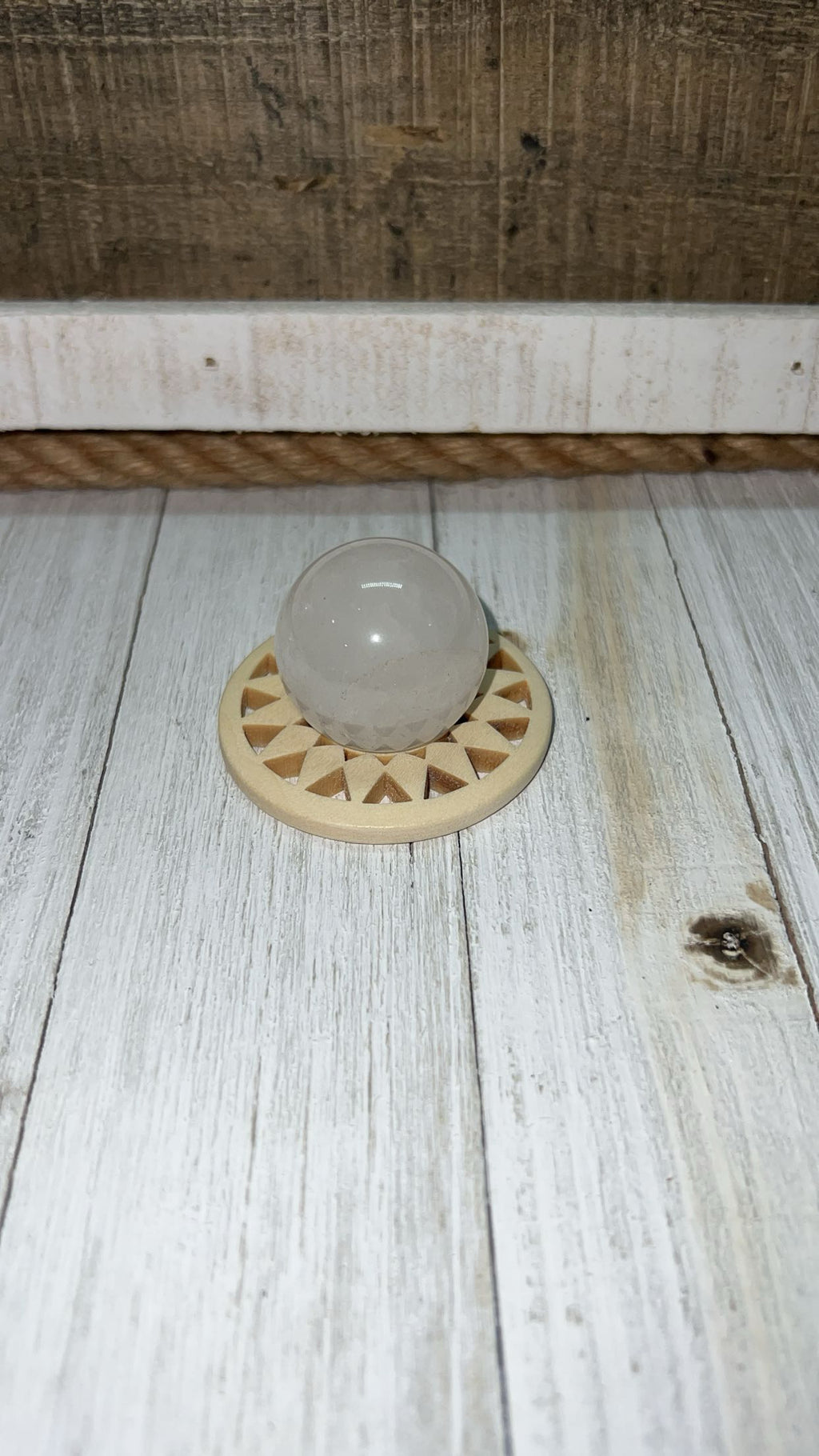 Rose and clear quartz Sphere with stand