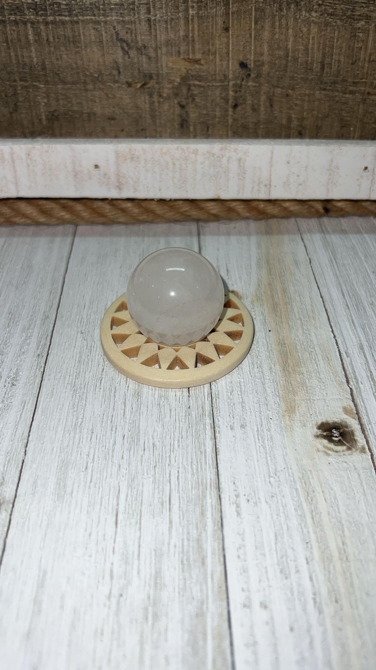 Rose and clear quartz Sphere with stand