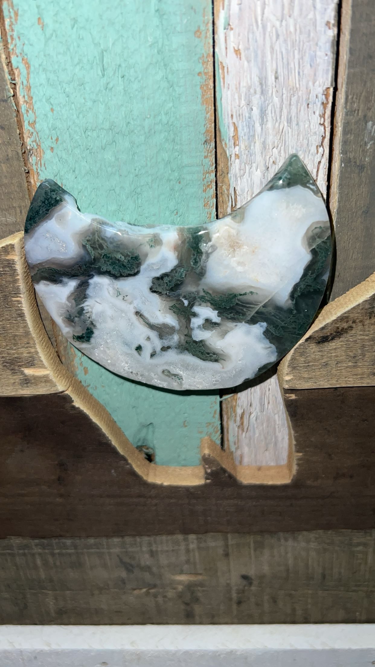 Moss agate Crescent Moon