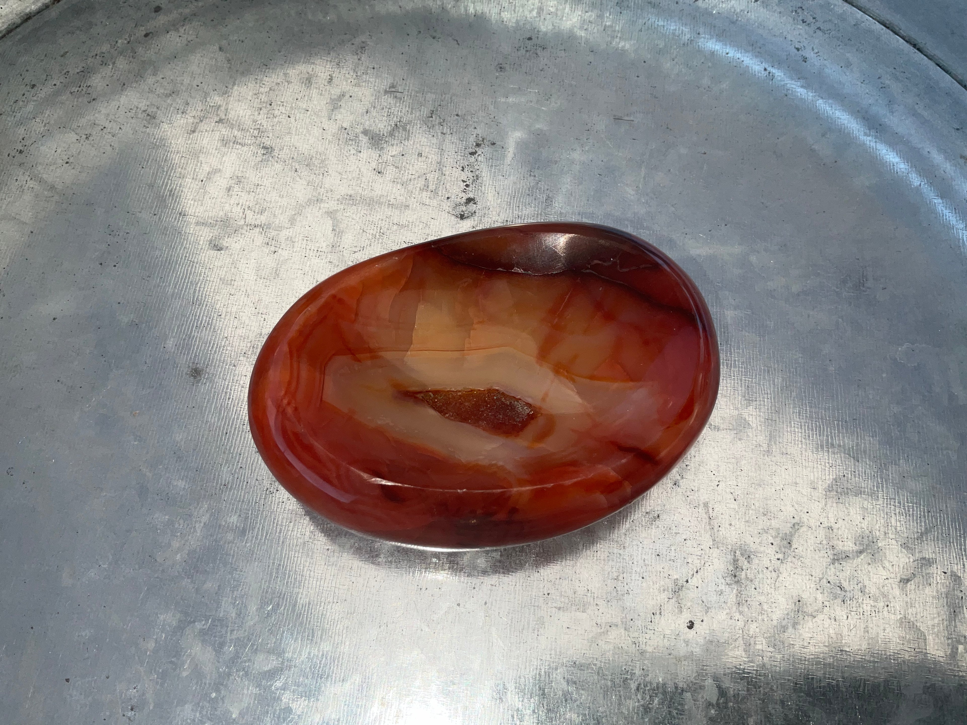 Carnelian bowl with druzy pocket