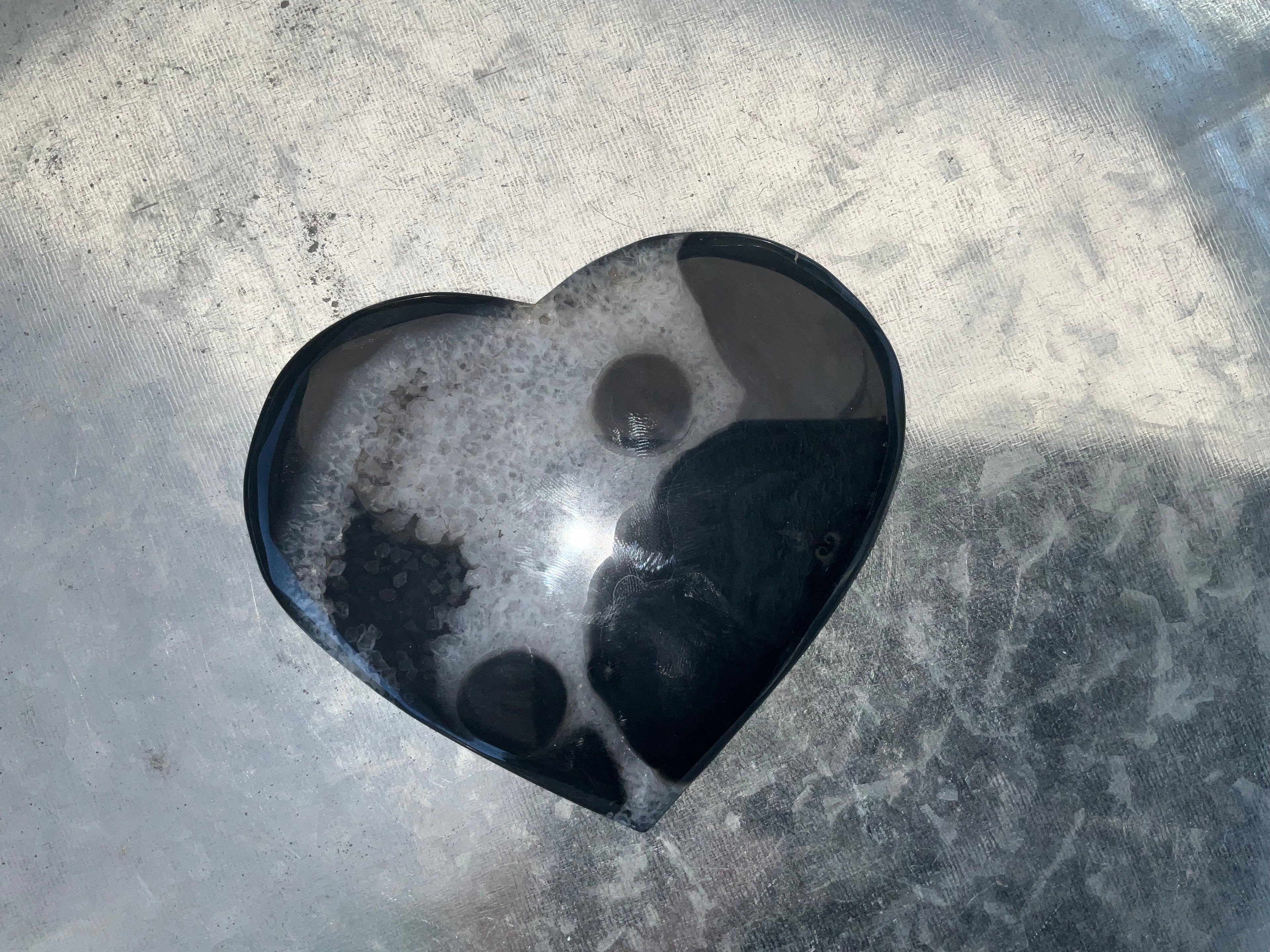 Black agate druzy heart