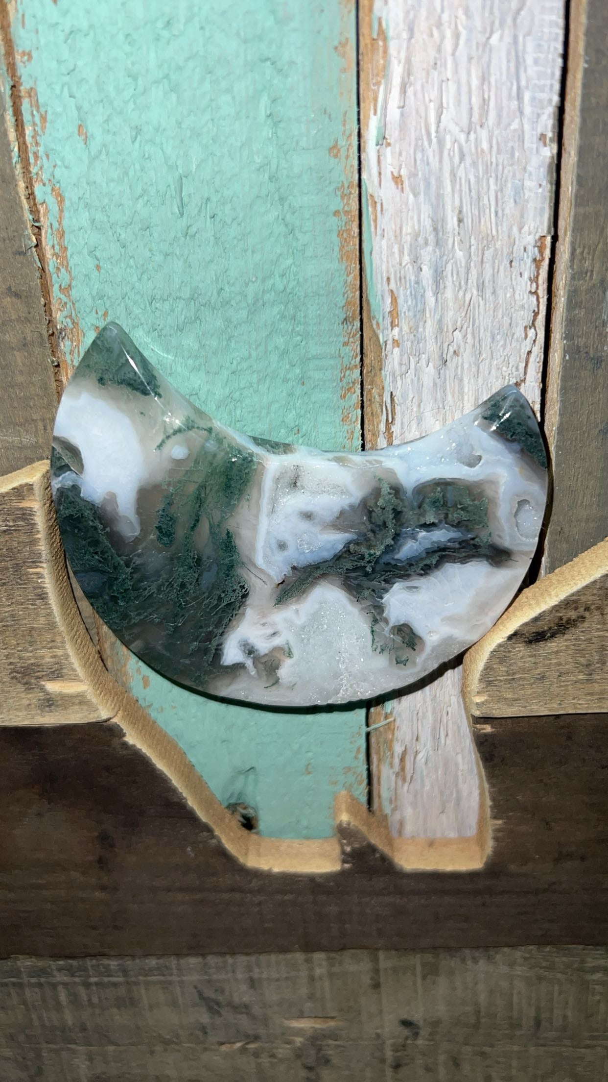 Moss agate Crescent Moon