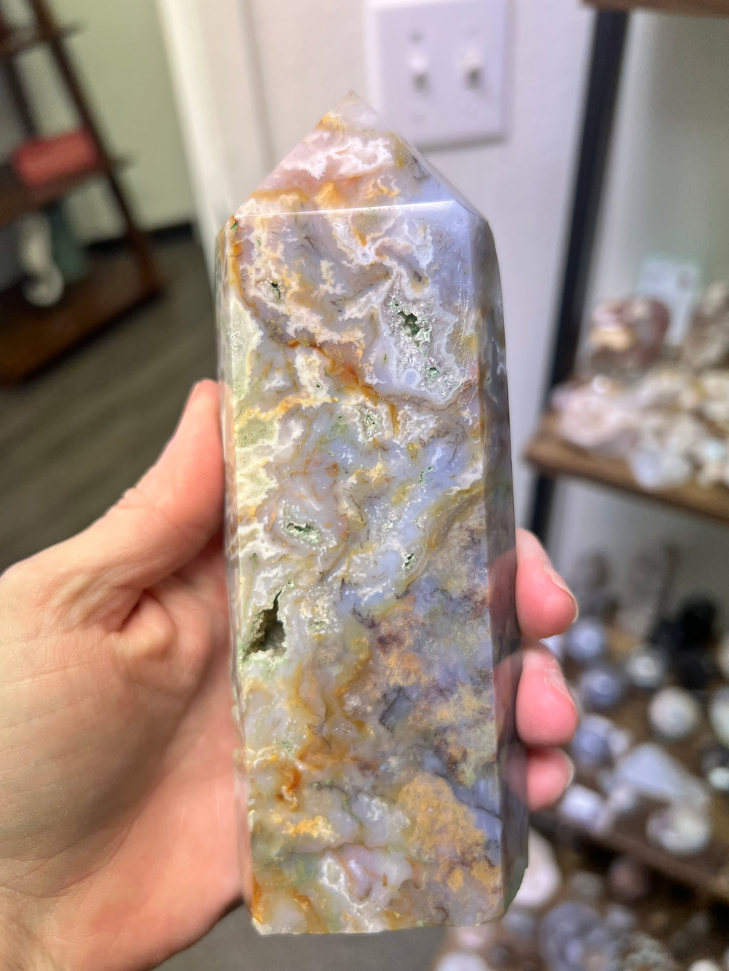 purple, moss agate