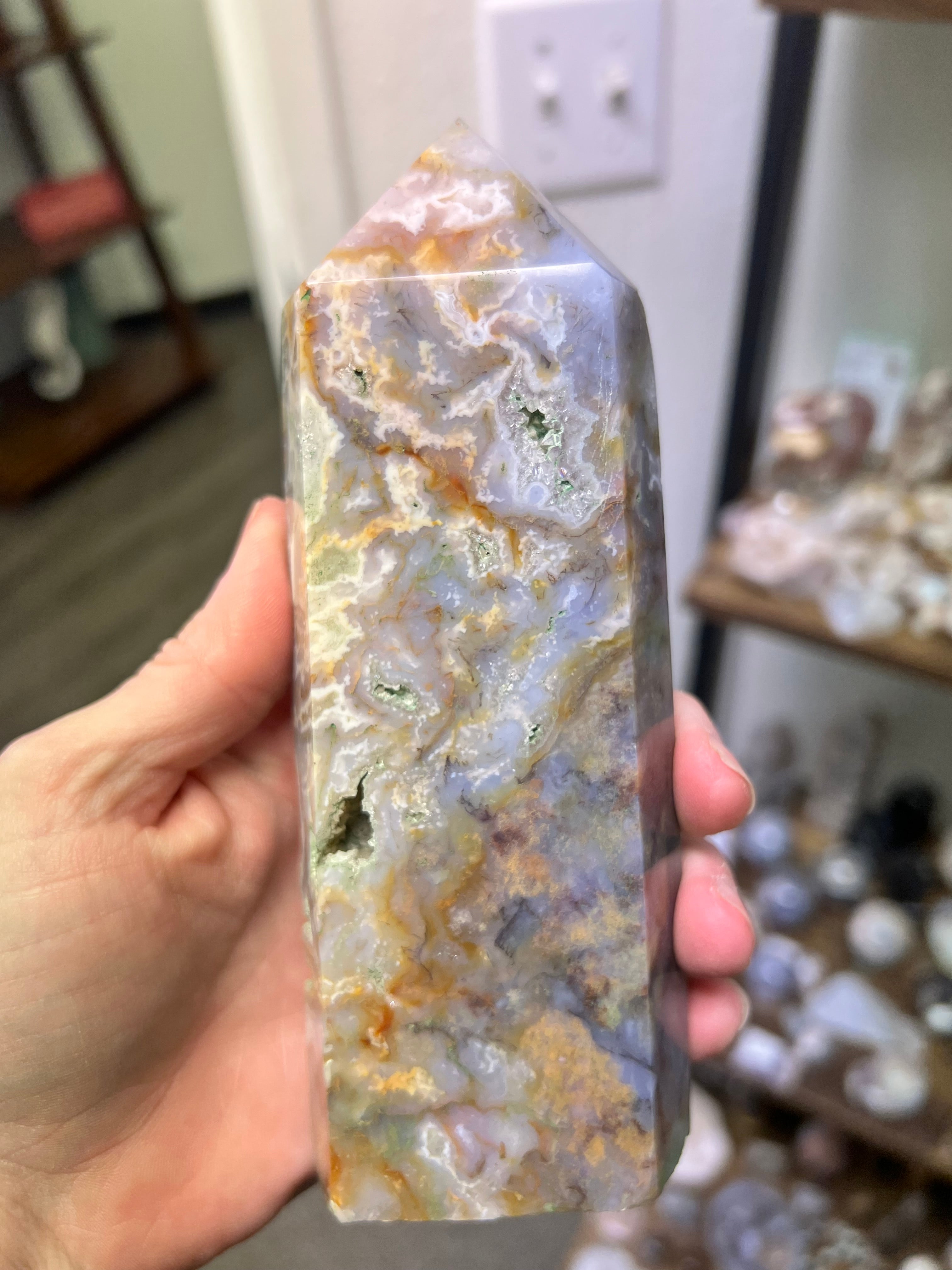 purple, moss agate