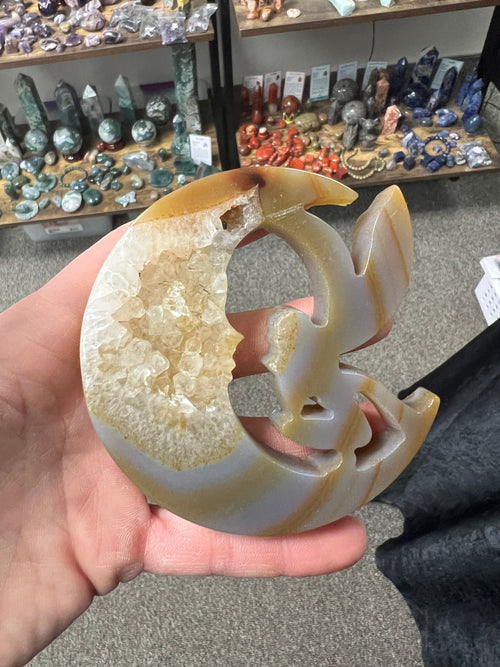 Agate crescent moon with fairy ￼