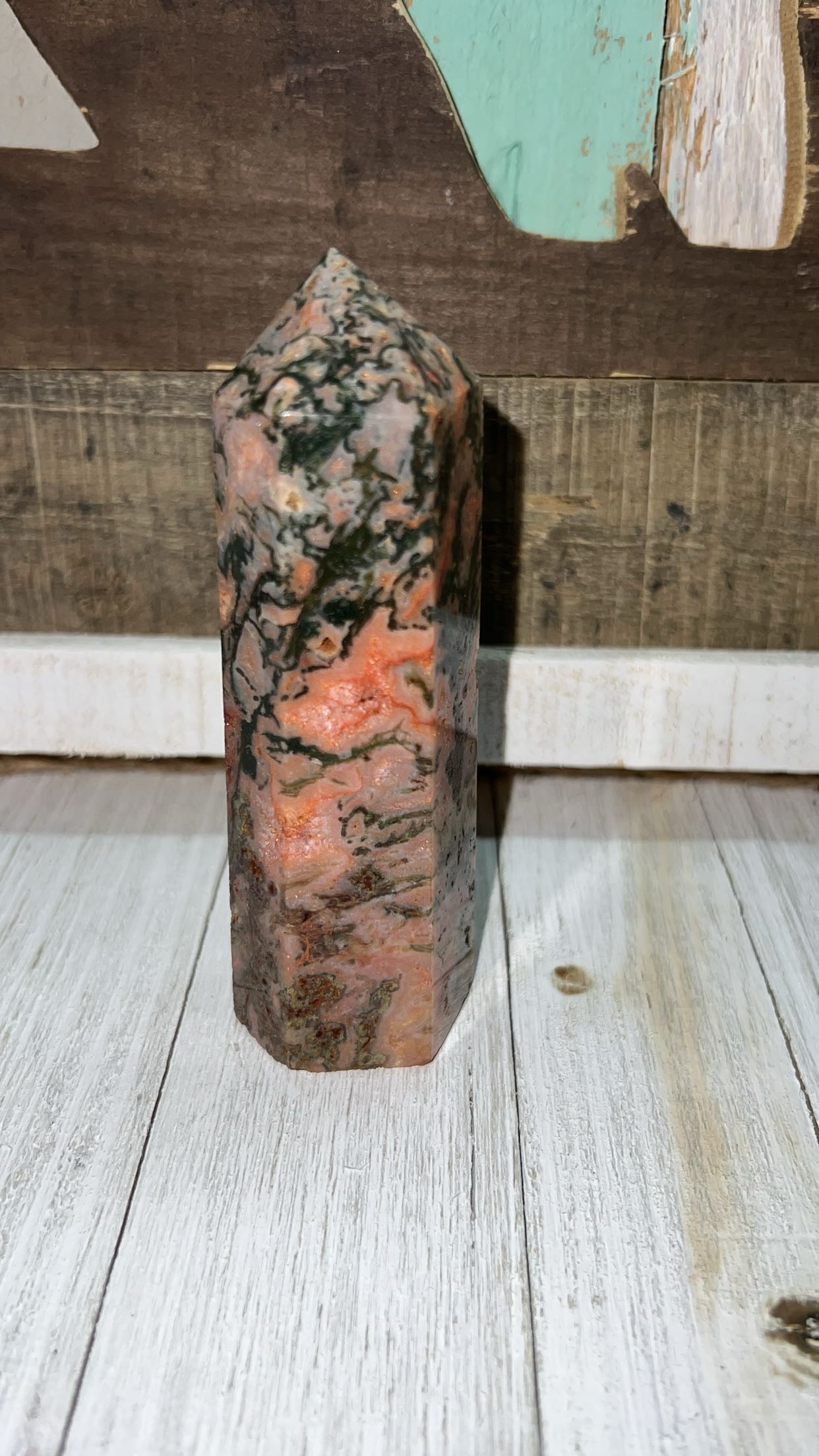 Moss Agate and Carnelian Tower