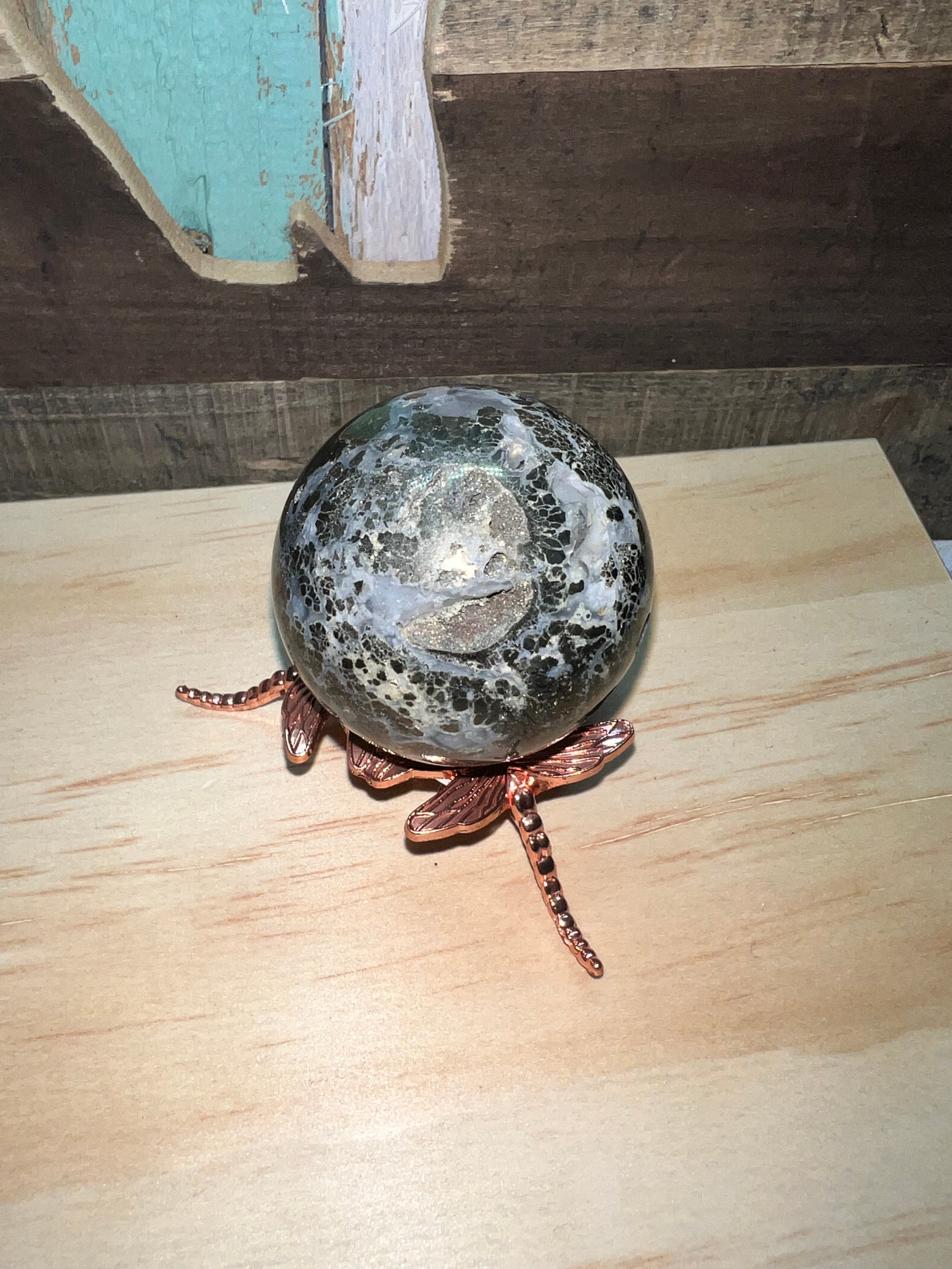 Pyrite in Quartz Sphere
