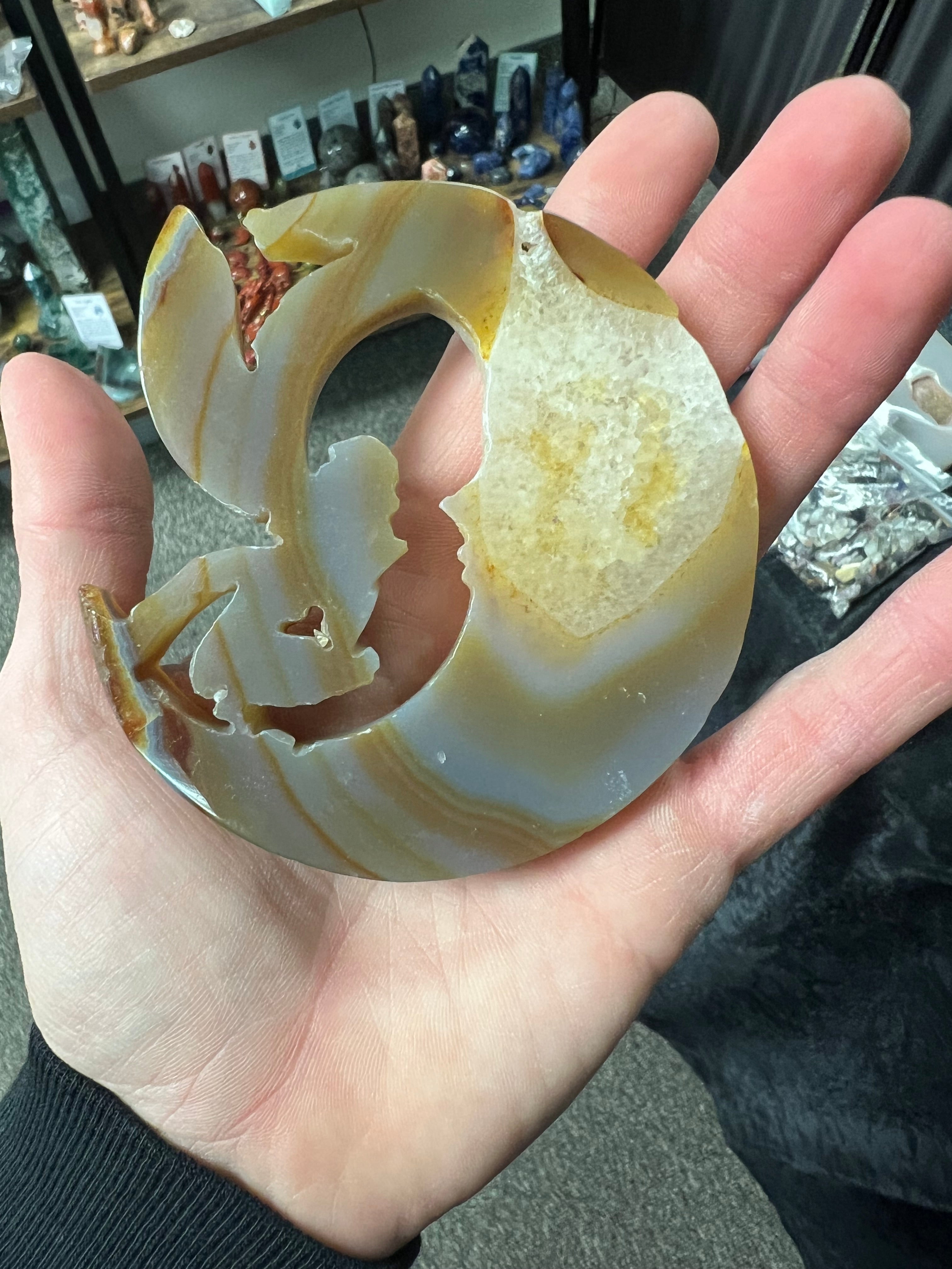 Agate crescent moon with fairy ￼