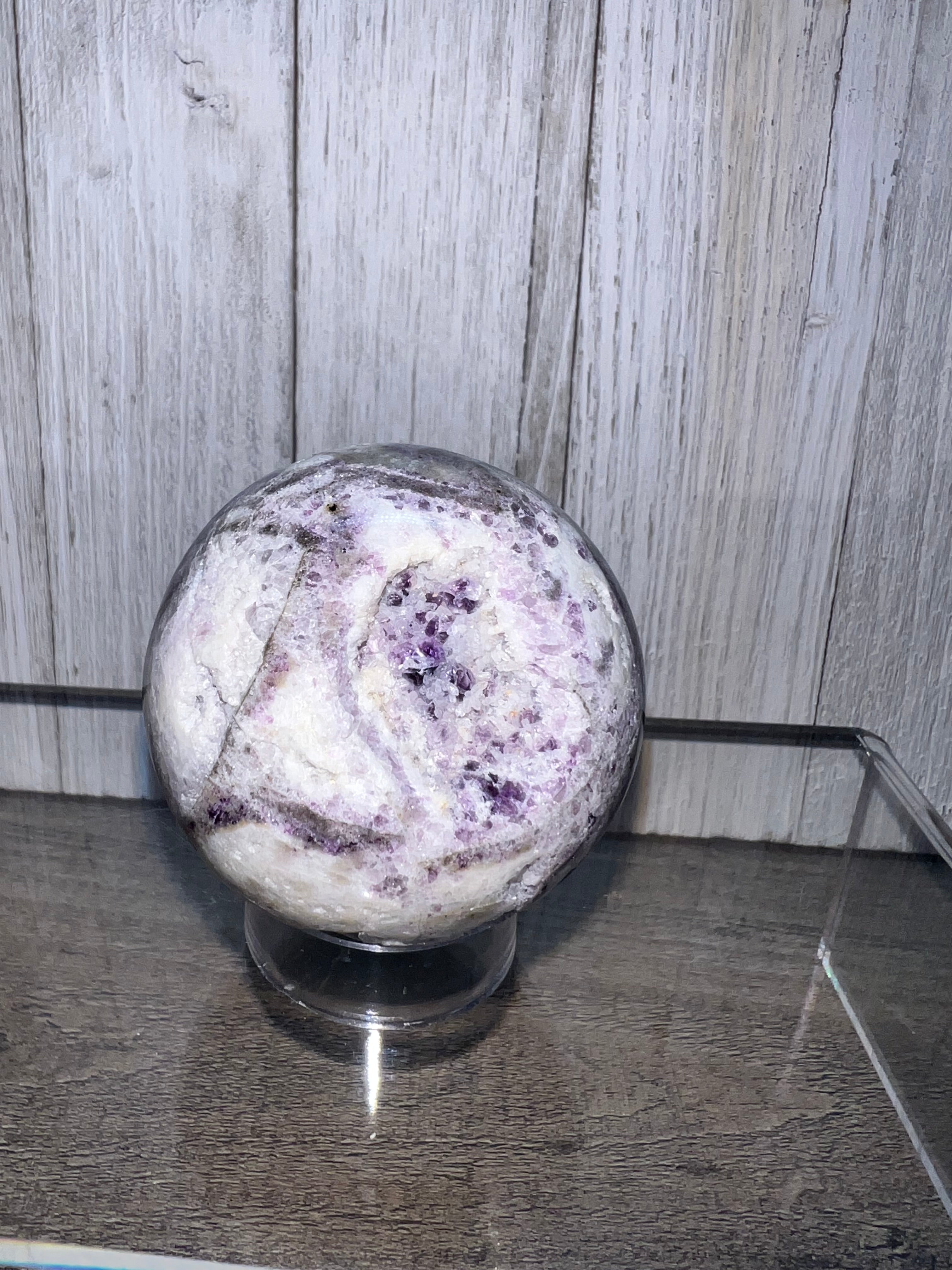 Lepidolite Sphere with druzy caves ￼