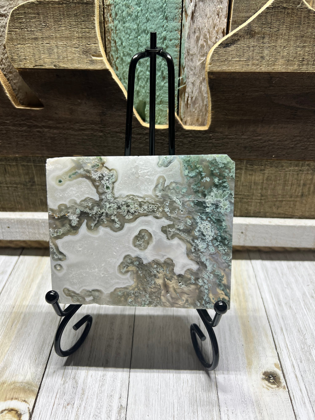 Moss agate slab with stand ￼