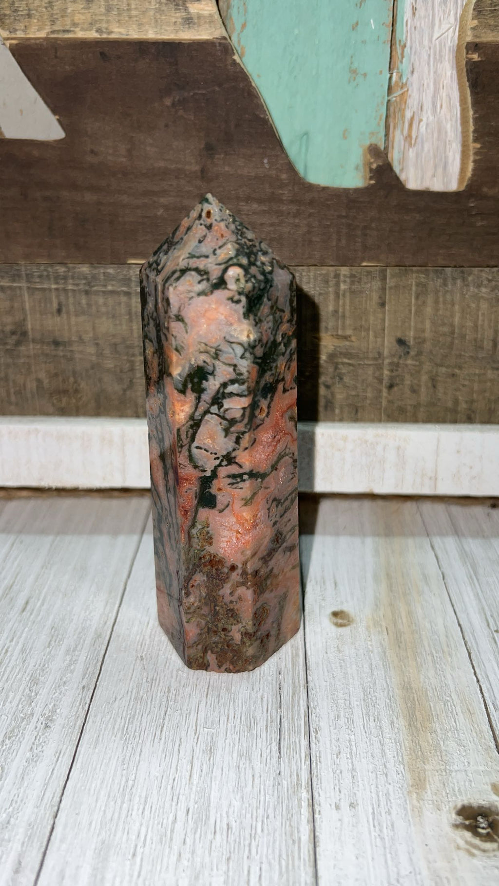 Moss Agate and Carnelian Tower