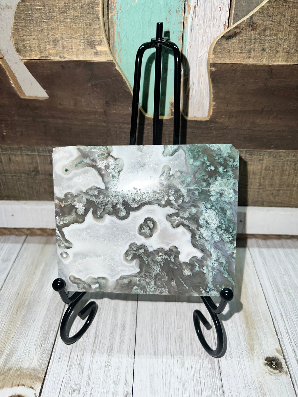 Moss agate slab with stand ￼