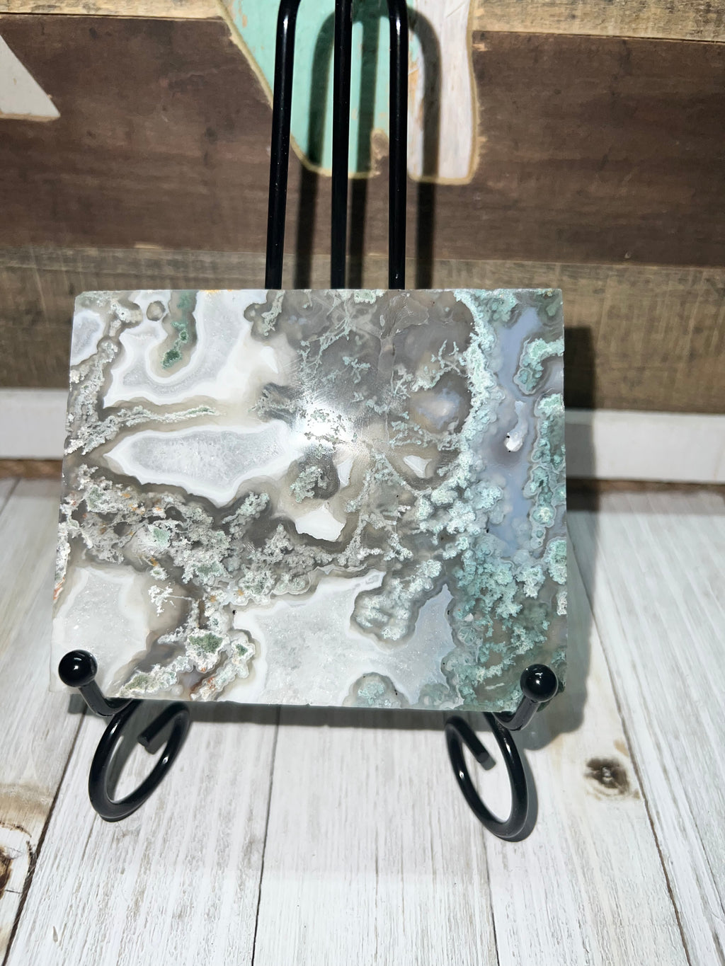 Moss agate slab with stand ￼
