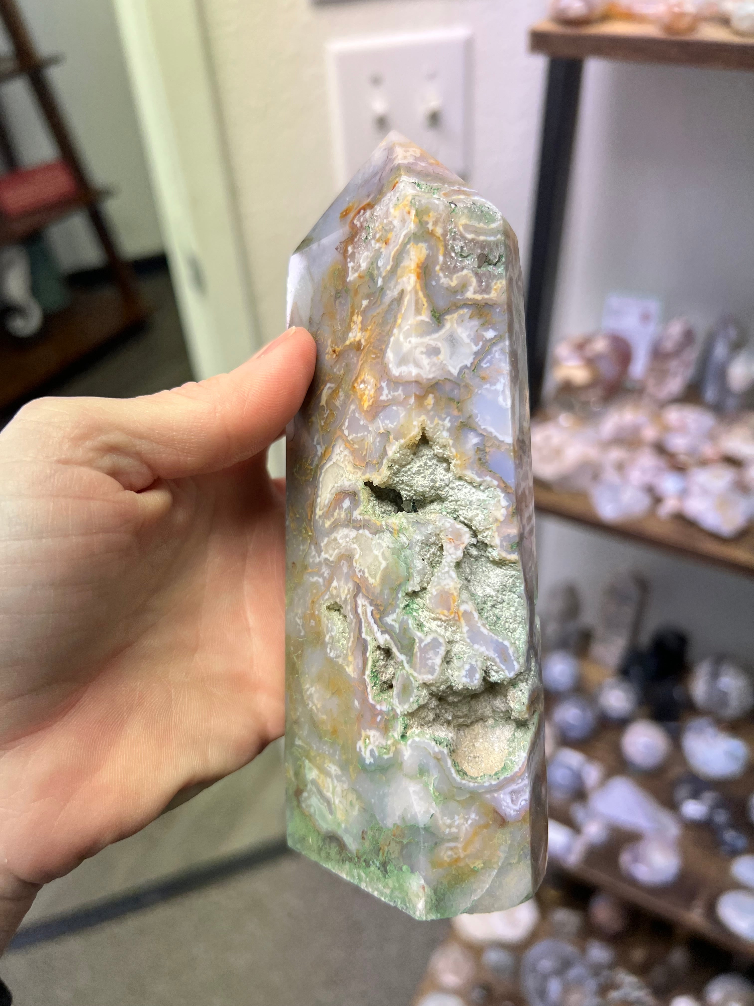 purple, moss agate