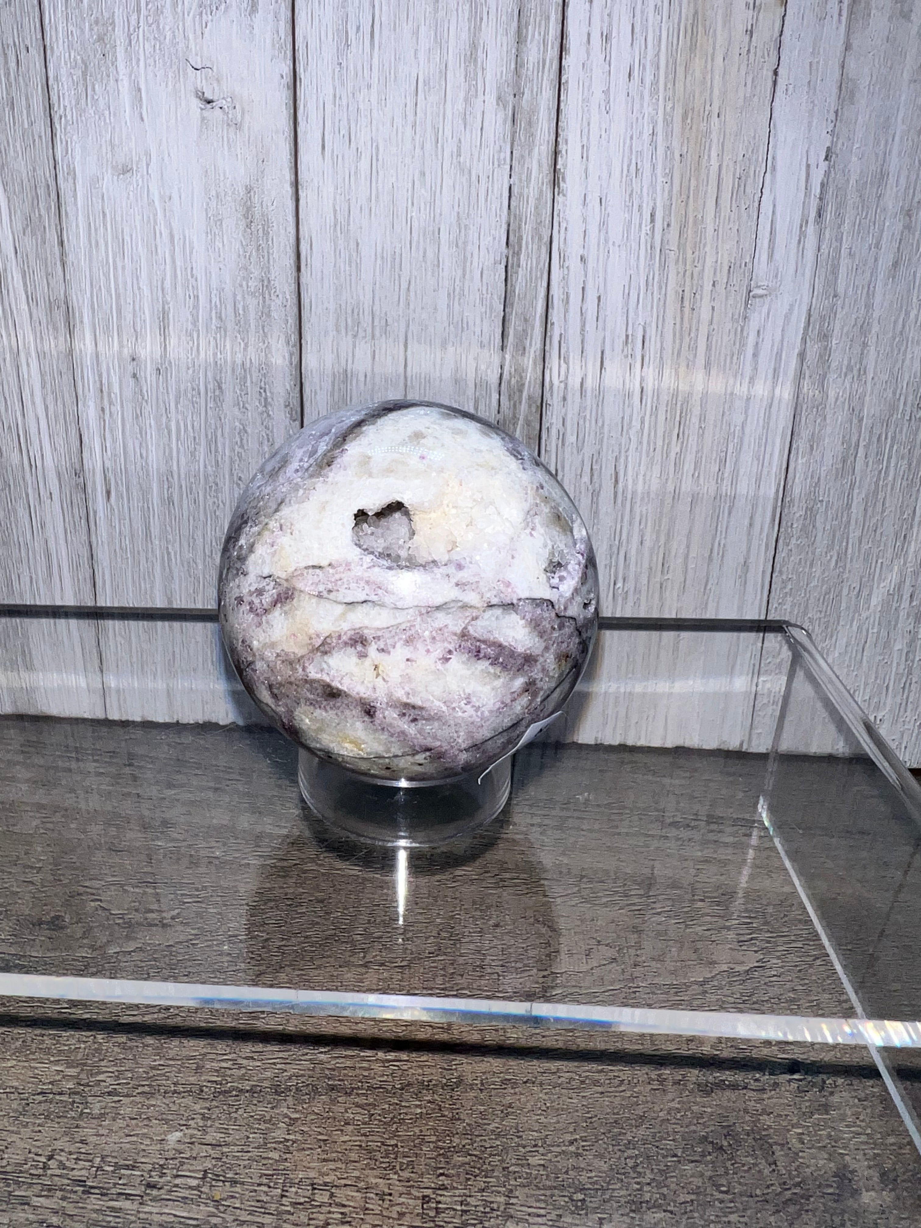 Lepidolite Sphere with druzy caves ￼